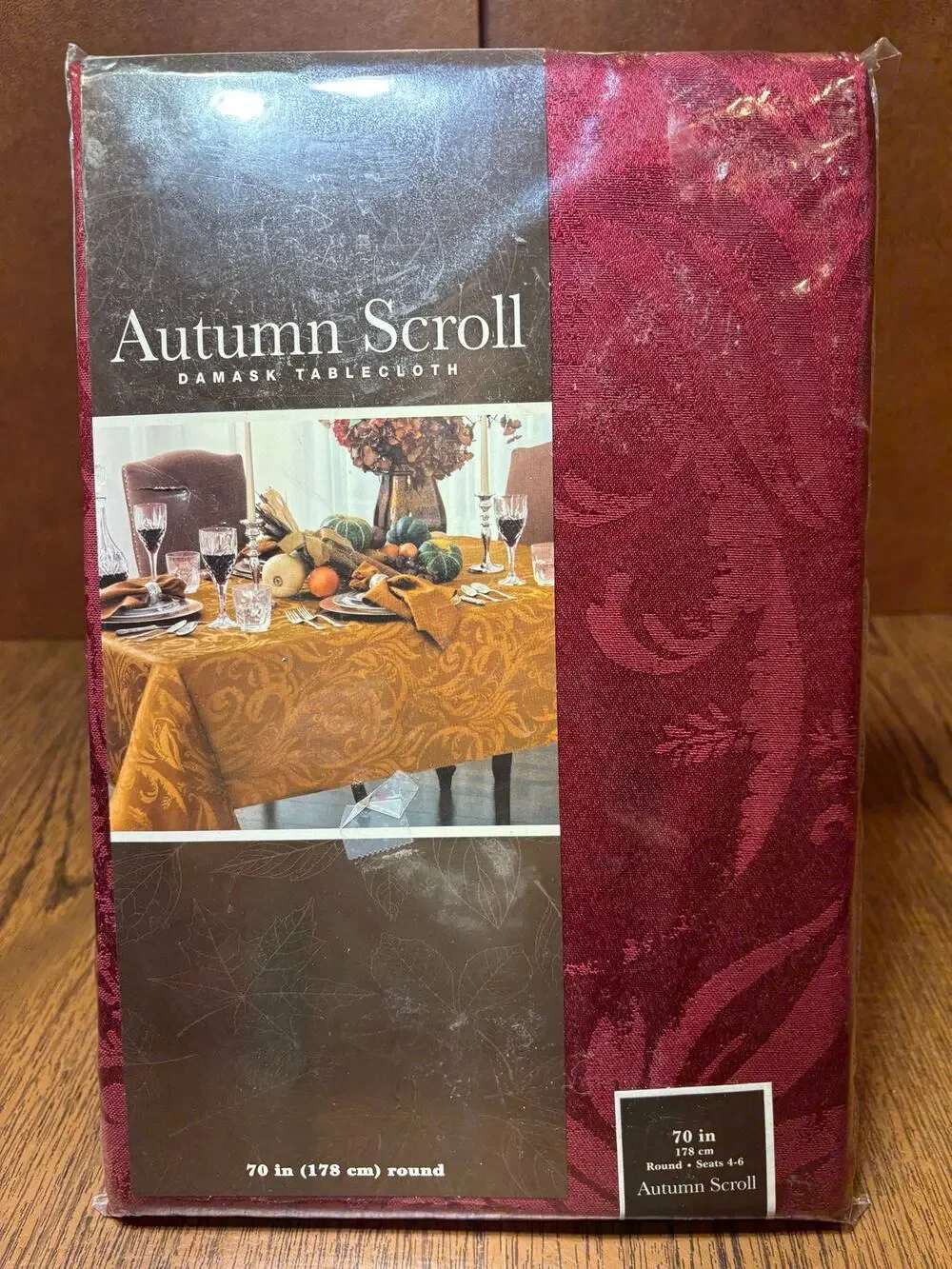 Autumn Scroll Damask Tablecloth Wine 70